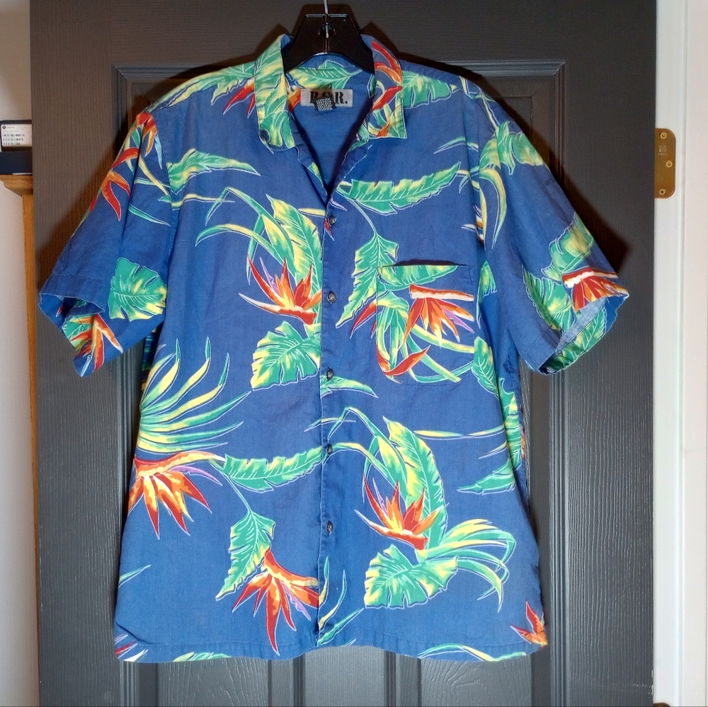 Single Stitch Hawaiian Shirt Exotic Tropical Beach Tee Floral Nautical Vaca Top